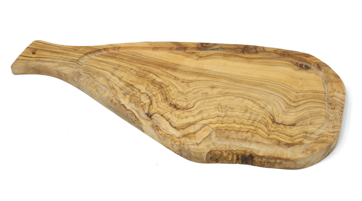 Rustic Olive Wood Cutting Board with Handle and Juice Groove - 18 x 10 Inch