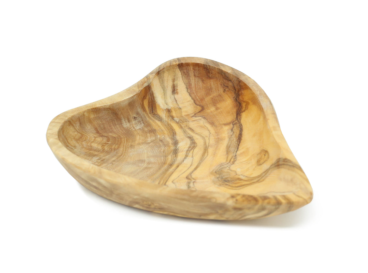 Olive Wood Heart-Shaped Snack Bowl - Handmade 6 Inch