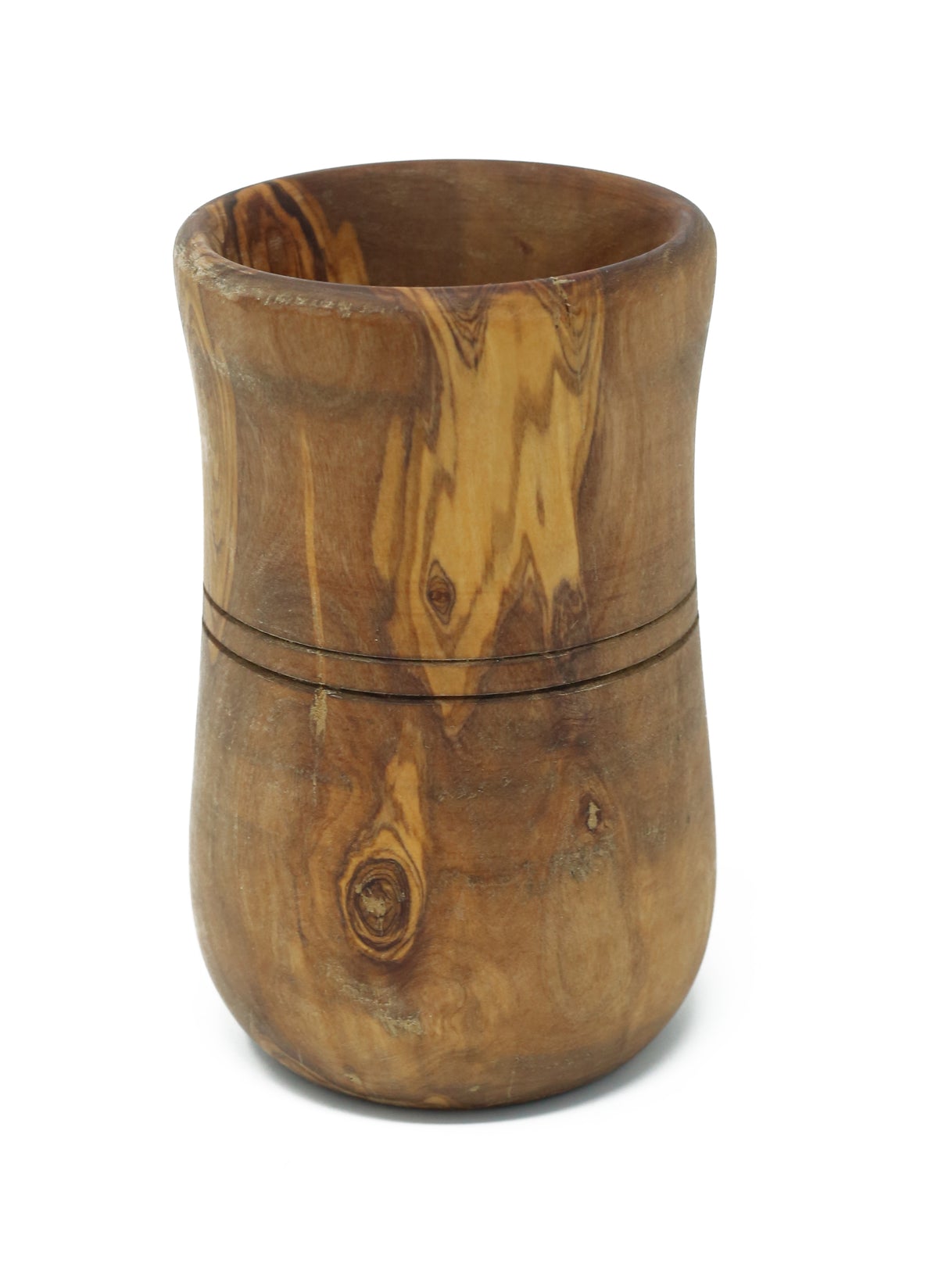 Olive Wood Utensil Holder - Round Rustic Handmade 6 Inch