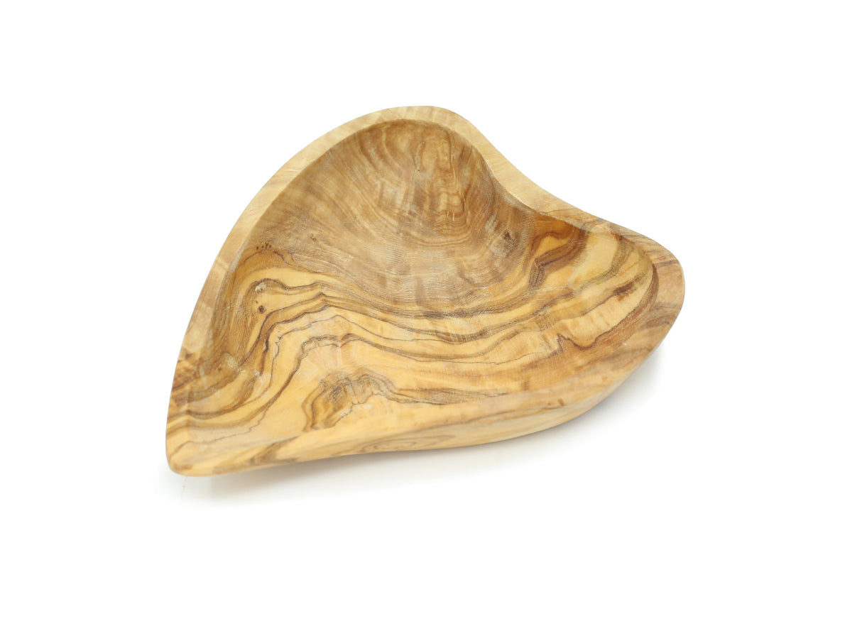 Olive Wood Heart-Shaped Snack Bowl - Handmade 6 Inch