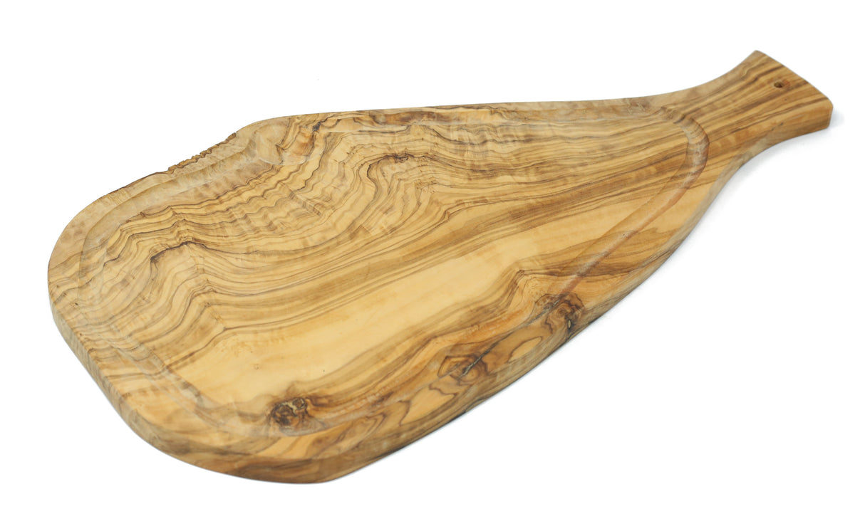 Rustic Olive Wood Cutting Board with Handle and Juice Groove - 18 x 10 Inch