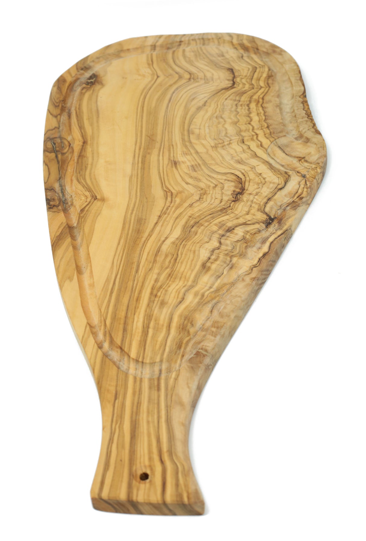 Rustic Olive Wood Cutting Board with Handle and Juice Groove - 18 x 10 Inch