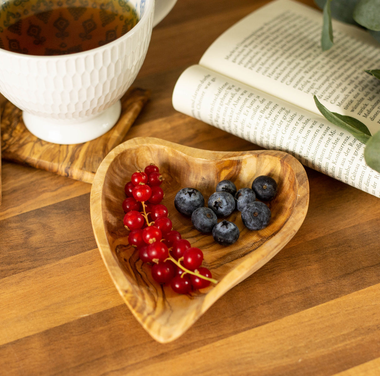 Olive Wood Heart-Shaped Snack Bowl - Handmade 6 Inch