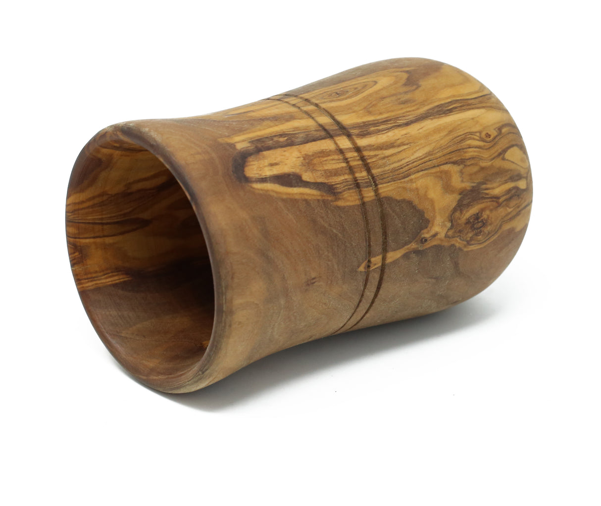 Olive Wood Utensil Holder - Round Rustic Handmade 6 Inch