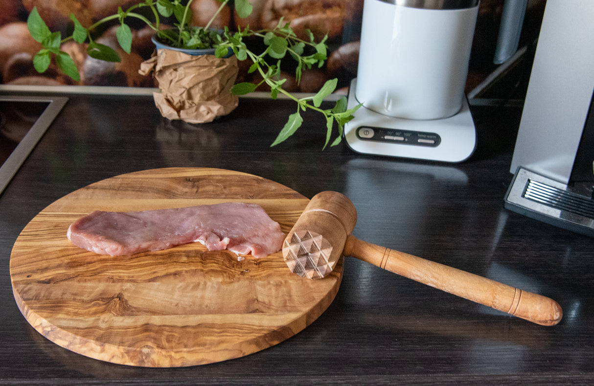 Olive Wood Meat Tenderizer Mallet - Solid Olive Wood 10 Inch, 0.5 lb.
