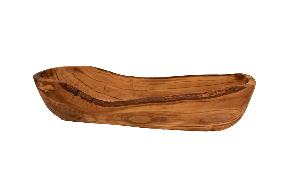 Olive Wood Bread & Baguette Basket - Rustic Handmade Dough Bowl 14 Inch