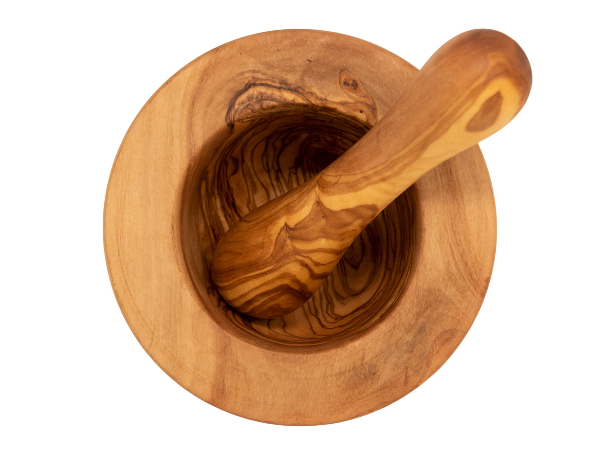 Olive Wood Mortar & Pestle - Rustic Handmade 5 Inch