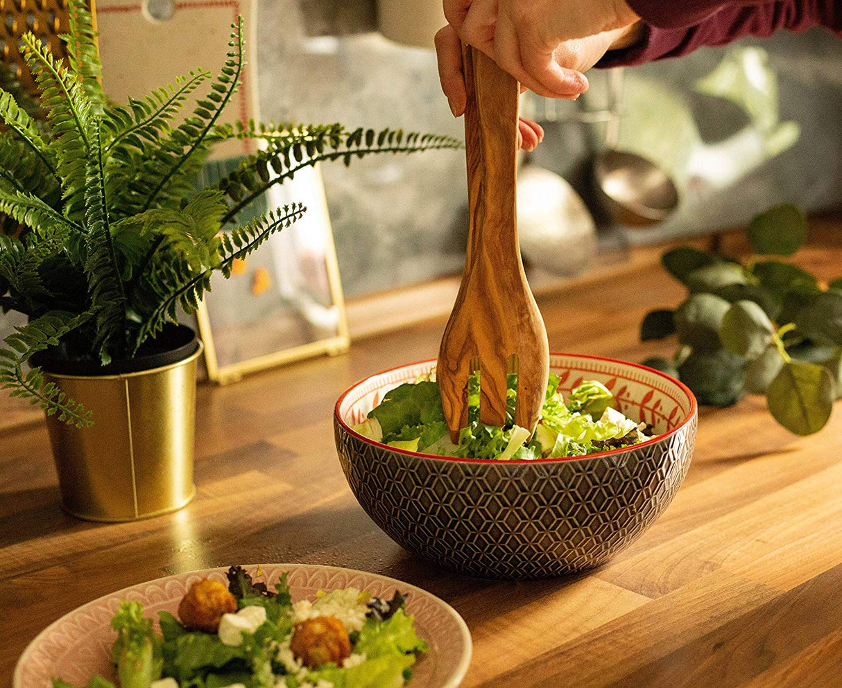 Olive Wood Salad Server Set - 2-Piece Handmade 12 Inch