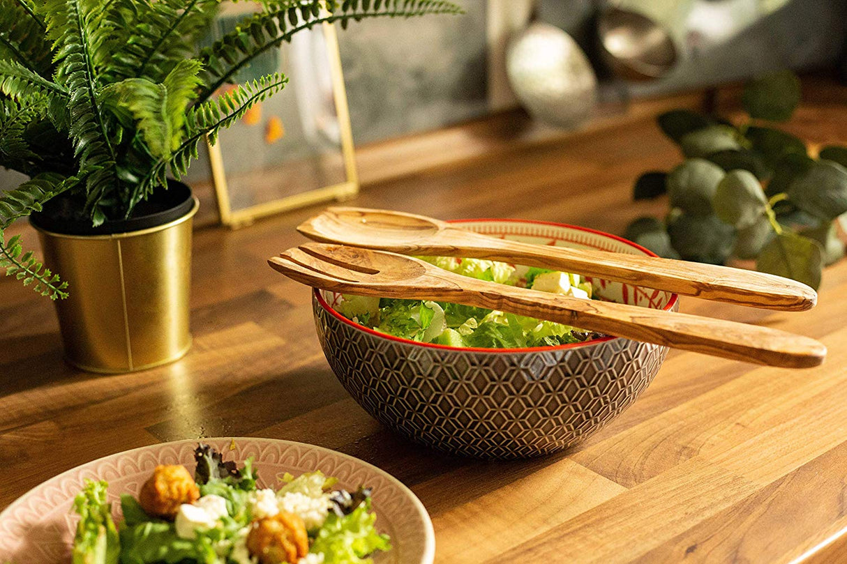 Olive Wood Salad Server Set - 2-Piece Handmade 12 Inch