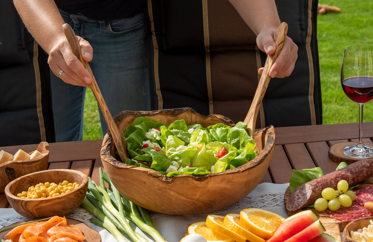 Olive Wood Salad Server Set - 2-Piece Handmade 12 Inch