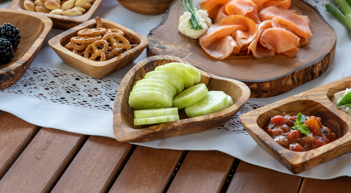 Olive Wood Heart-Shaped Snack Bowl - Handmade 6 Inch