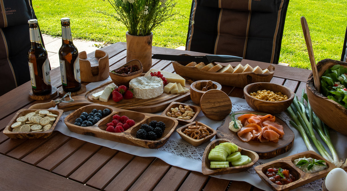 Rustic Olive Wood Cutting Board with Handle and Juice Groove - 18 x 10 Inch
