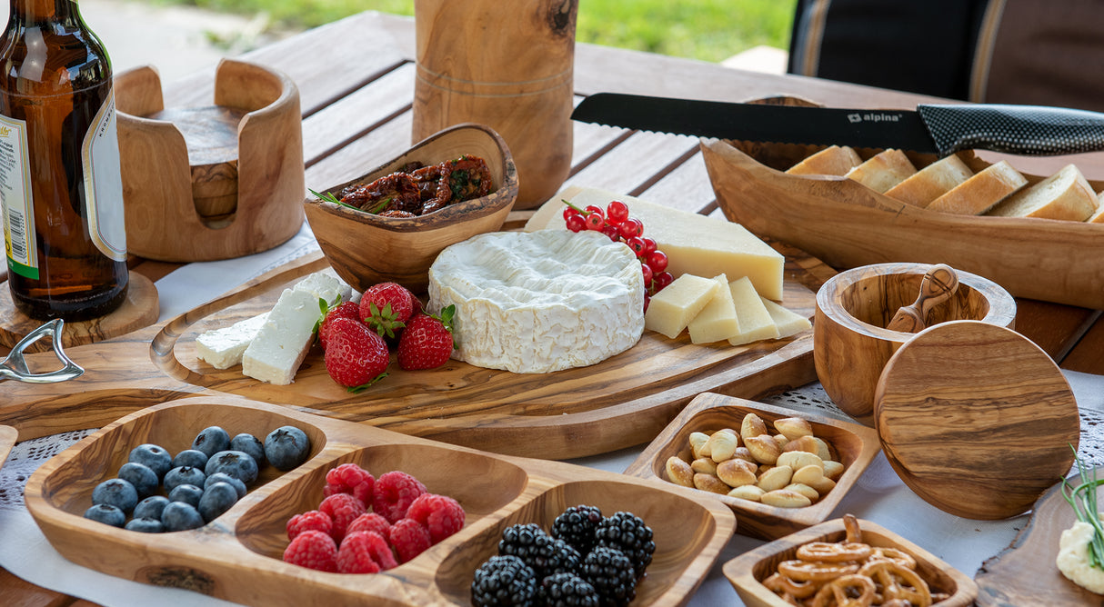 Rustic Olive Wood Cutting Board with Handle and Juice Groove - 18 x 10 Inch