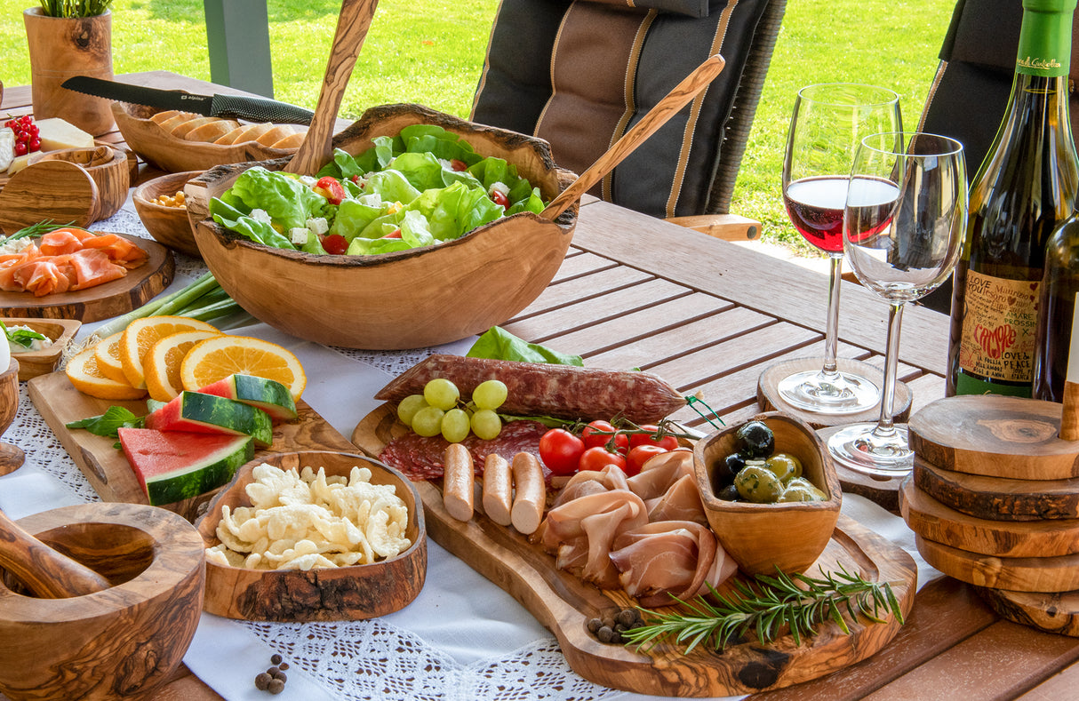 Olive Wood Coaster Set of 6 on Stand - Handcrafted 3.5 Inch