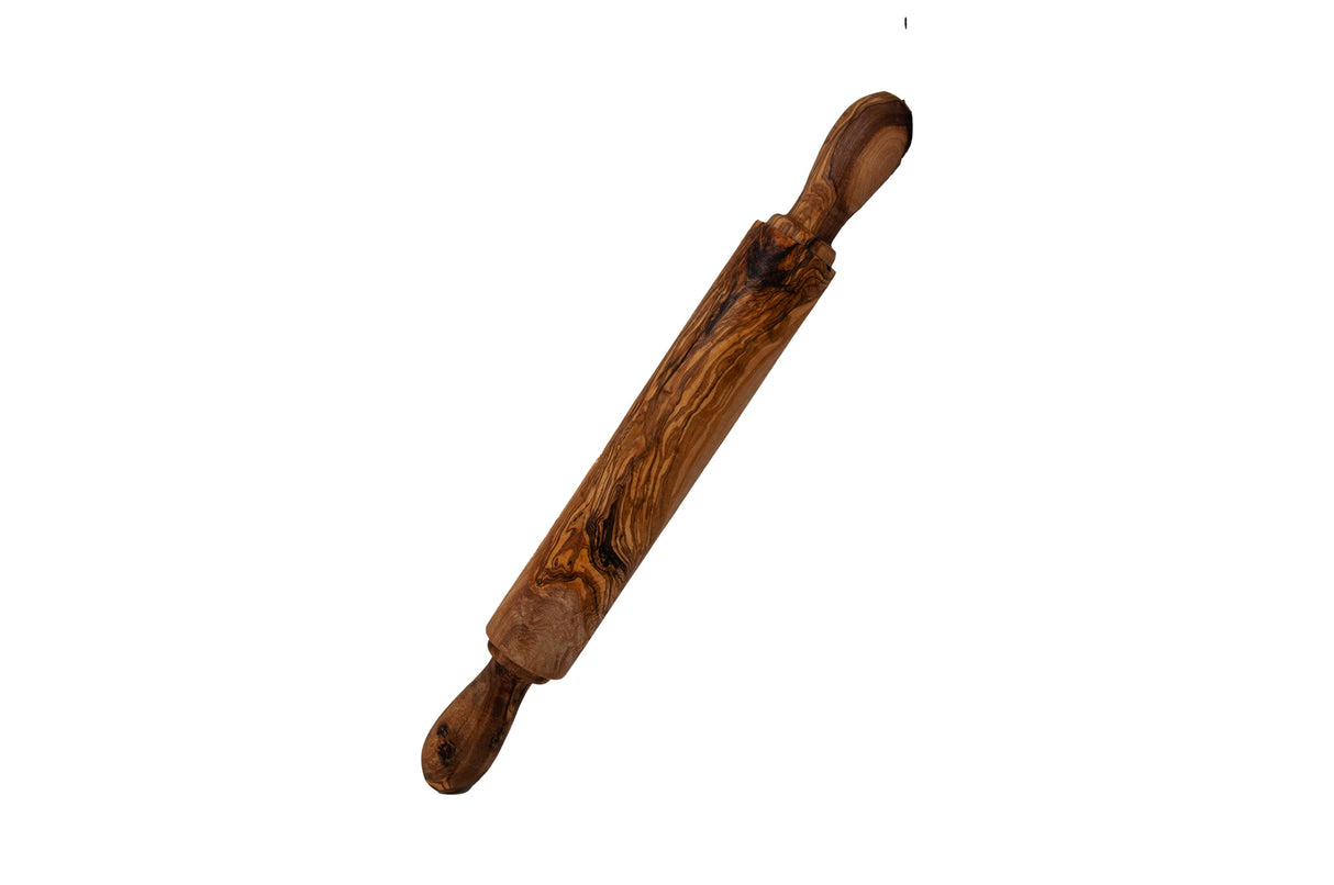 Olive Wood Rolling Pin - Rustic Dough Roller with Handles 19 Inch