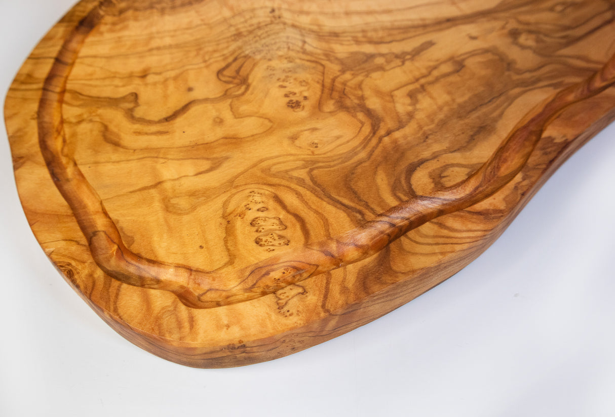 Rustic Olive Wood Cutting Board with Handle and Juice Groove - 18 x 10 Inch
