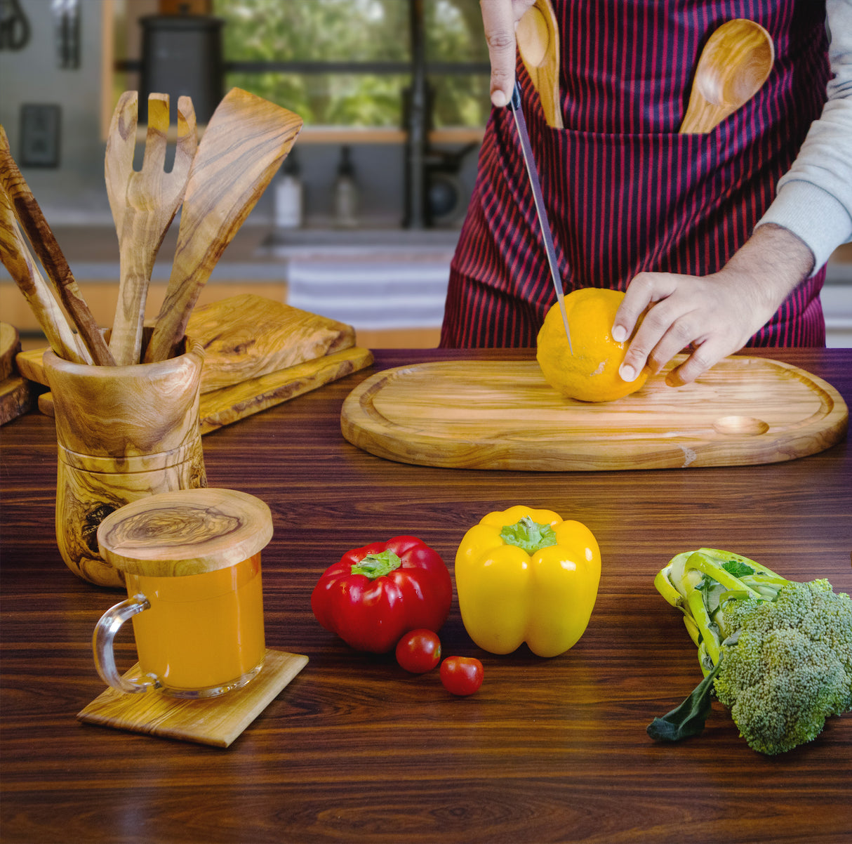 Oval Olive Wood Cutting Board for Cheese & Charcuterie - Handmade 16 Inch