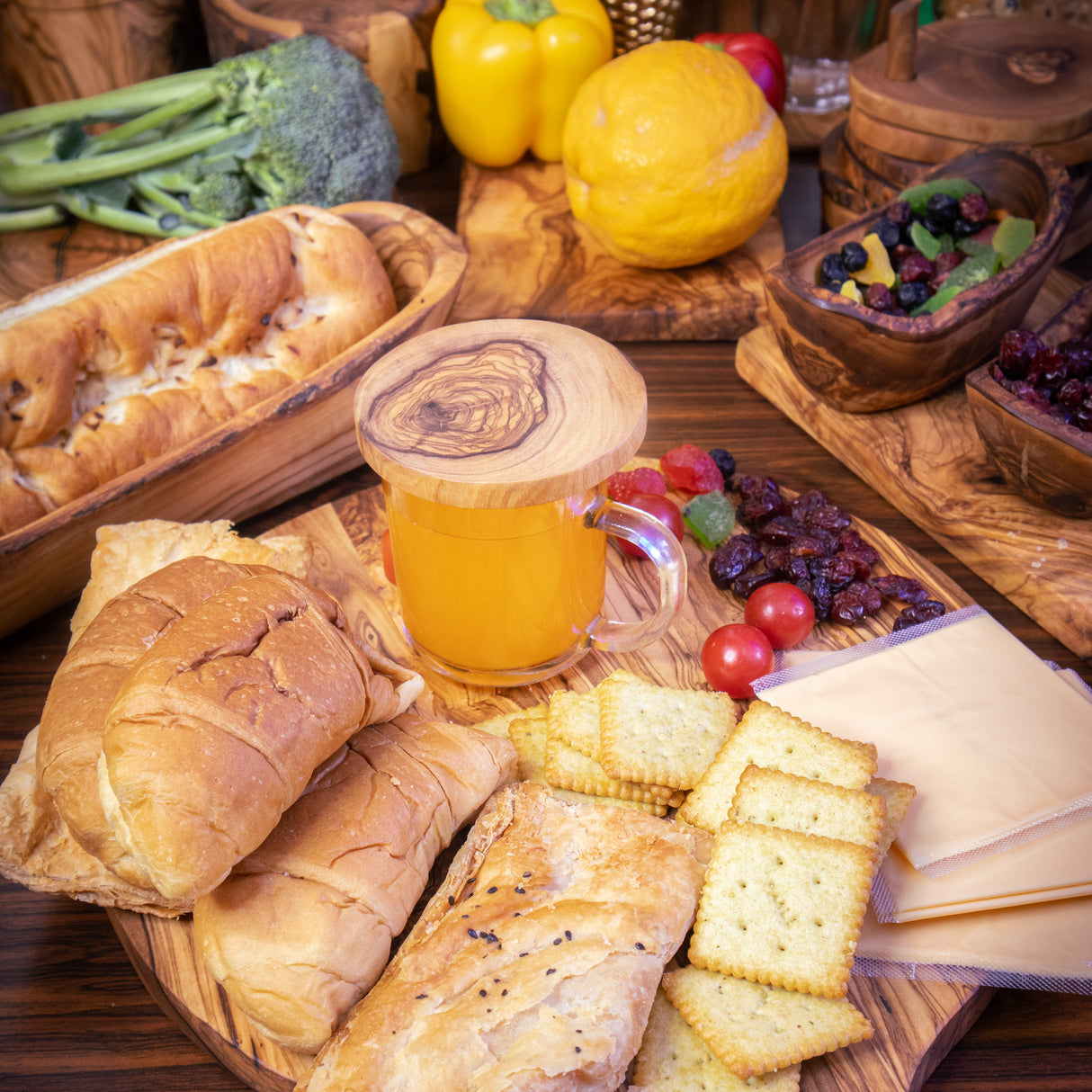 Round Olive Wood Drink Coaster Set of 6 with Holder - Rustic Charm 3.5 Inch