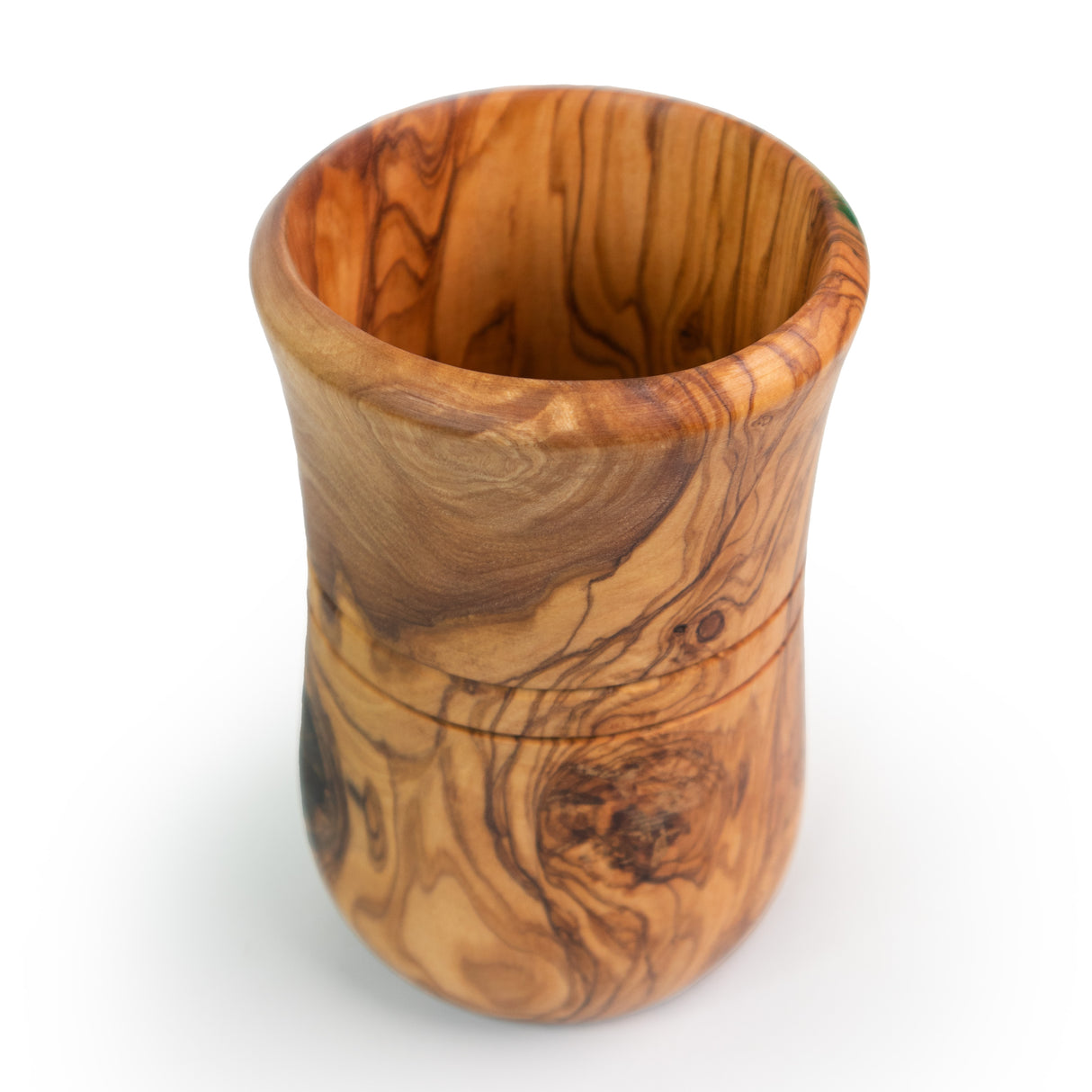 Olive Wood Utensil Holder - Round Rustic Handmade 6 Inch