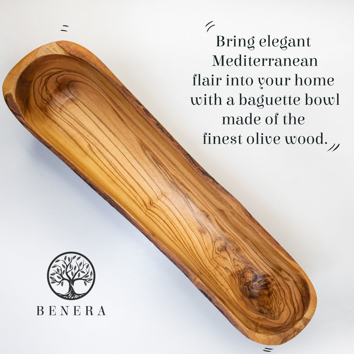 Olive Wood Bread & Baguette Basket - Rustic Handmade Dough Bowl 14 Inch