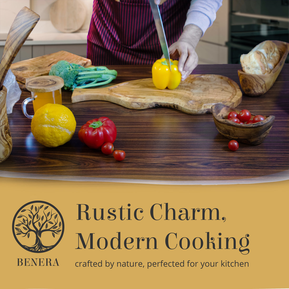 Rustic Olive Wood Cutting Board with Handle and Juice Groove - 18 x 10 Inch