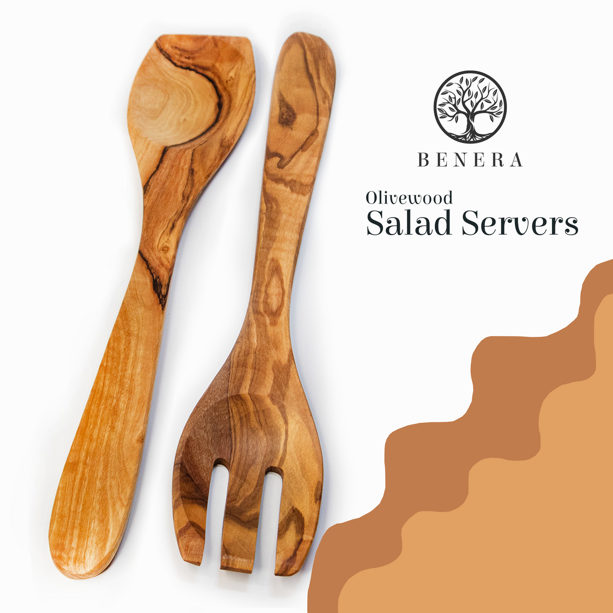 Olive Wood Salad Server Set - 2-Piece Handmade 12 Inch