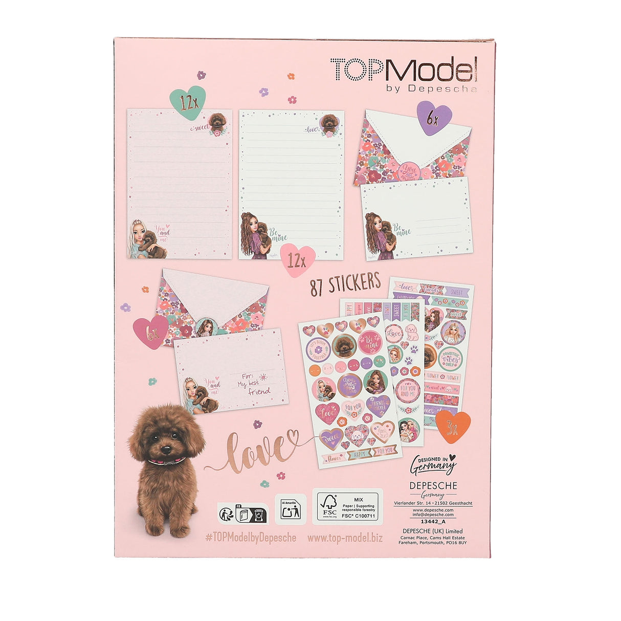 TOPModel FLORAL Stationery Set with Puppy - Writing Paper & Envelopes by Depesche
