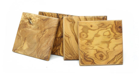 Handmade Square Olive Wood Coaster Set of 4 - Rustic Style 3.5 Inch