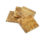 Handmade Square Olive Wood Coaster Set of 4 - Rustic Style 3.5 Inch