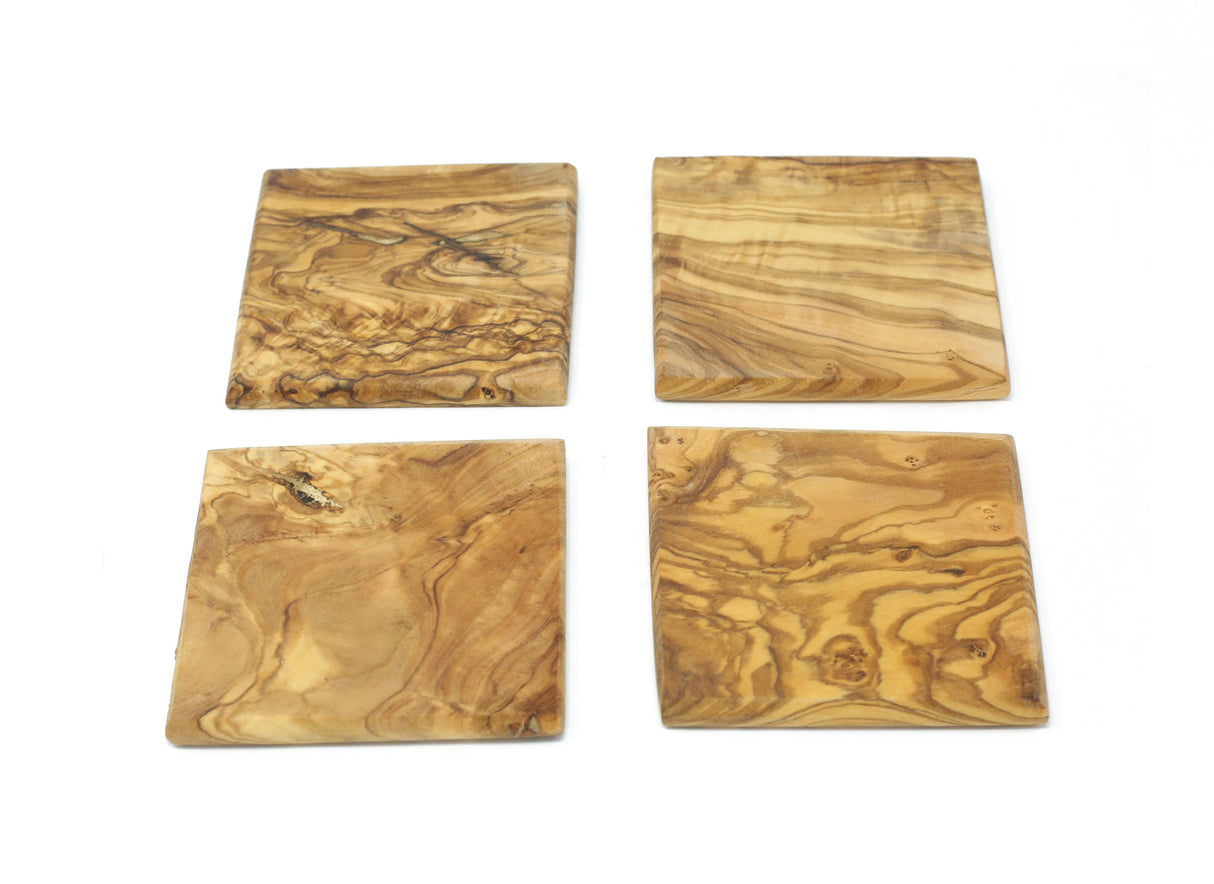 Handmade Square Olive Wood Coaster Set of 4 - Rustic Style 3.5 Inch
