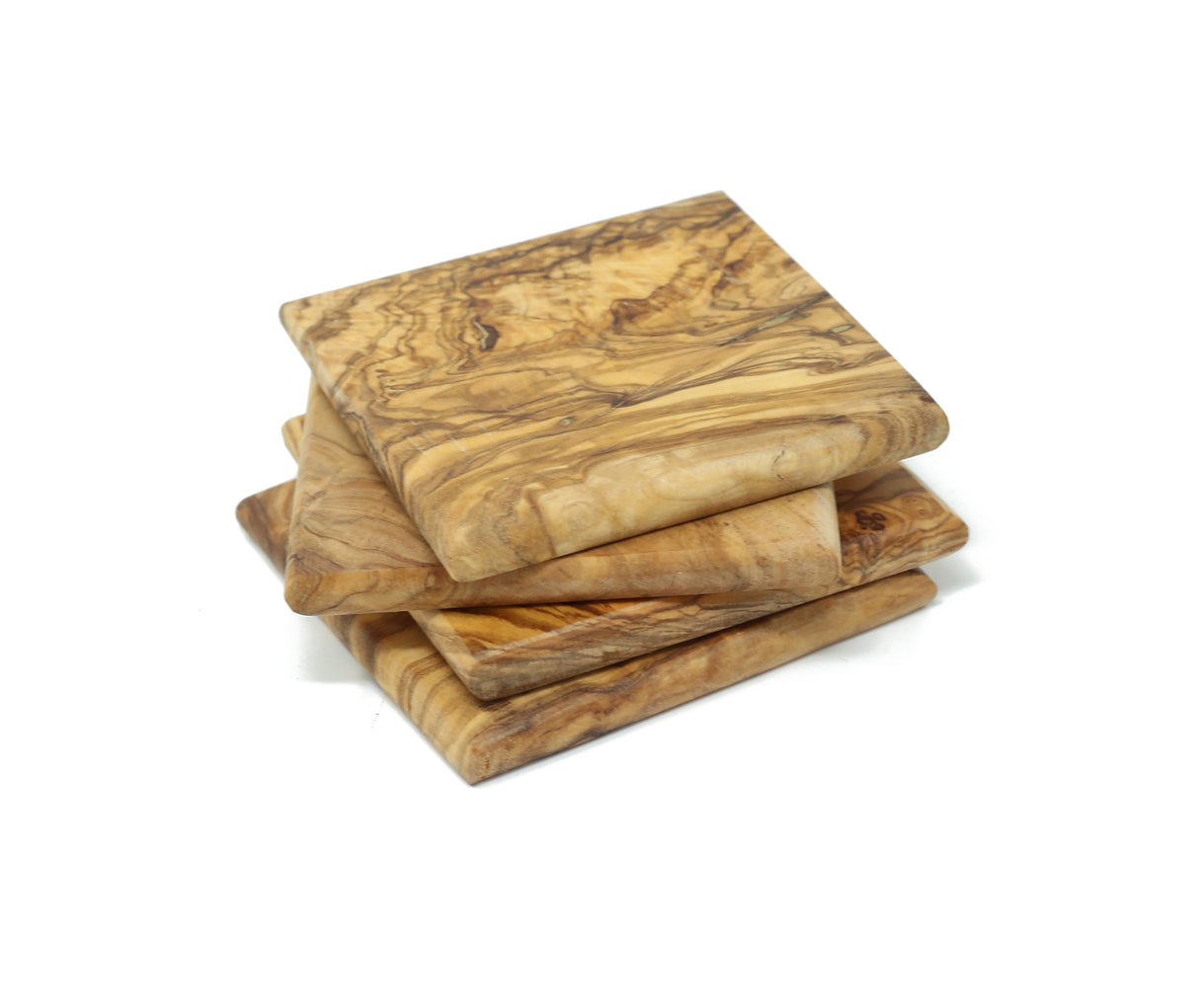 Handmade Square Olive Wood Coaster Set of 4 - Rustic Style 3.5 Inch