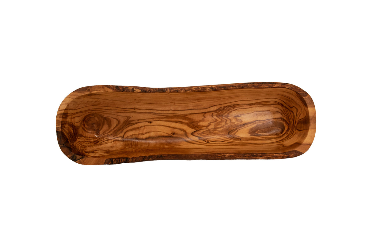 Olive Wood Bread & Baguette Basket - Rustic Handmade Dough Bowl 14 Inch