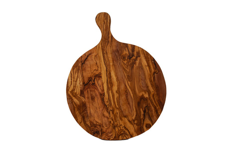 Round Olive Wood Pizza & Charcuterie Board with Handle - 12 Inch