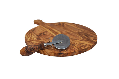 Olive Wood Pizza Cutter - Handmade Pizza Wheel with Olive Wood Handle