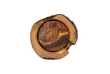 Rustic Round Olive Wood Cup Coaster Set of 6 with Holder - Handmade 3.5 Inch