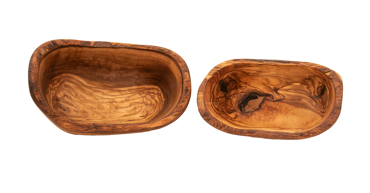 Rustic Olive Wood Snack Bowl Set of 2 - Handmade with Natural Bark 6 Inch