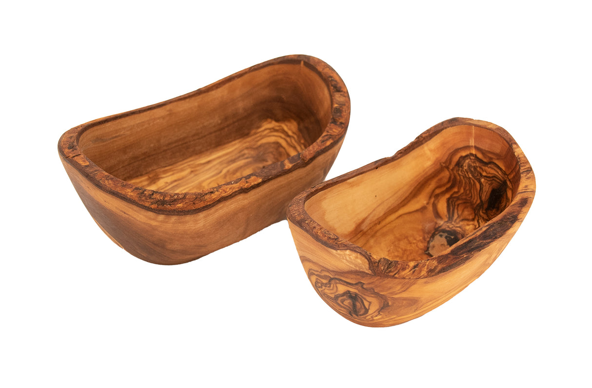 Rustic Olive Wood Snack Bowl Set of 2 - Handmade with Natural Bark 6 Inch