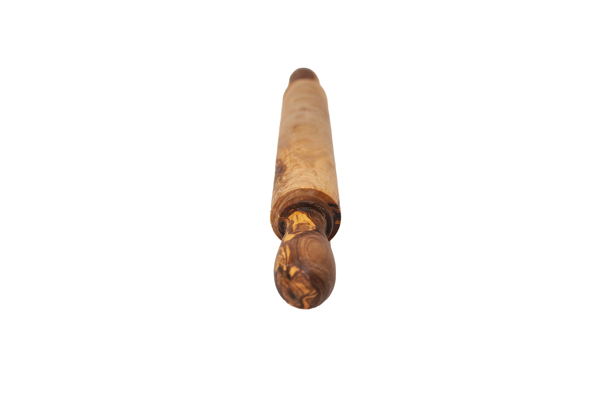 Olive Wood Rolling Pin - Rustic Dough Roller with Handles 19 Inch