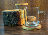 Rustic Round Olive Wood Cup Coaster Set of 6 with Holder - Handmade 3.5 Inch