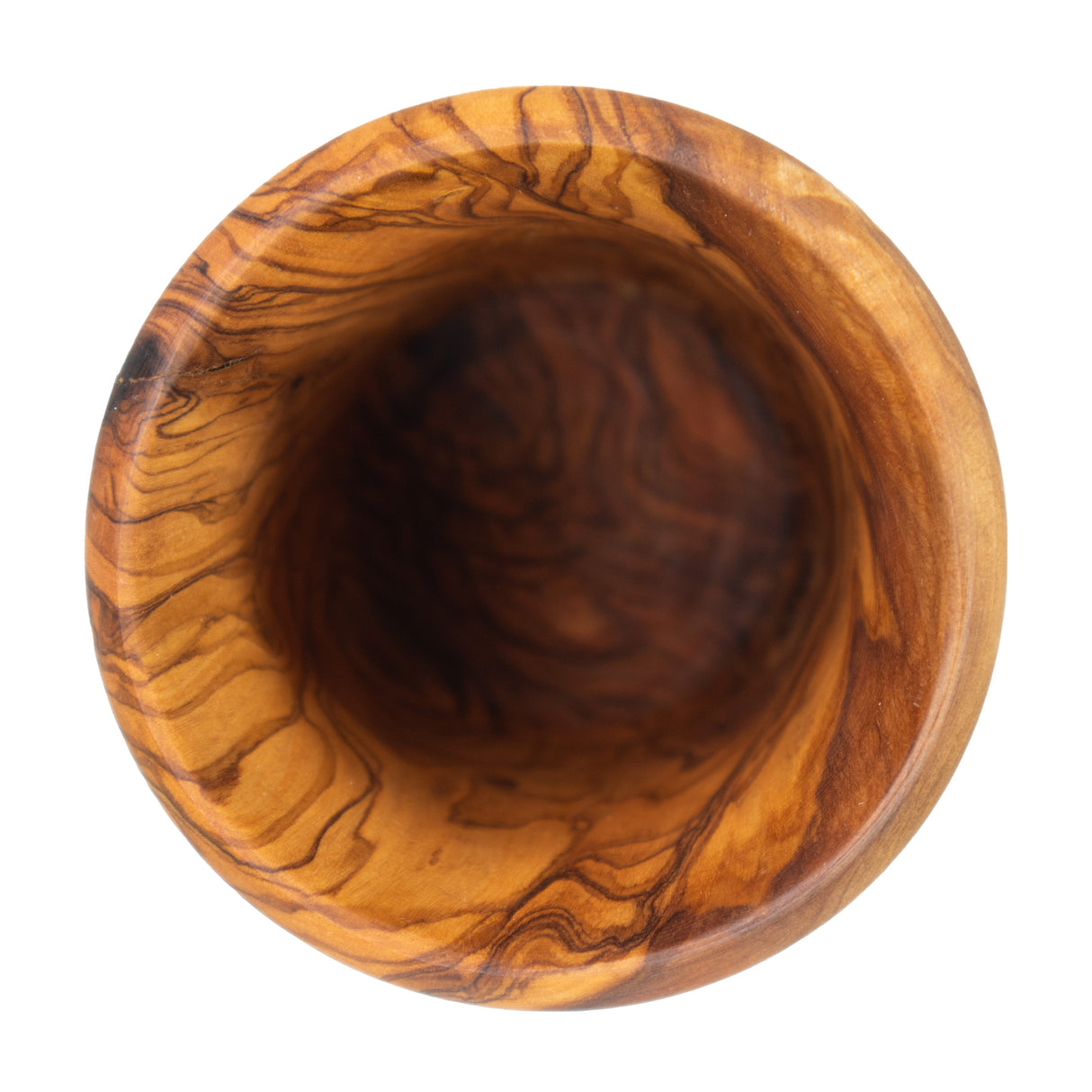 Olive Wood Utensil Holder - Round Rustic Handmade 6 Inch