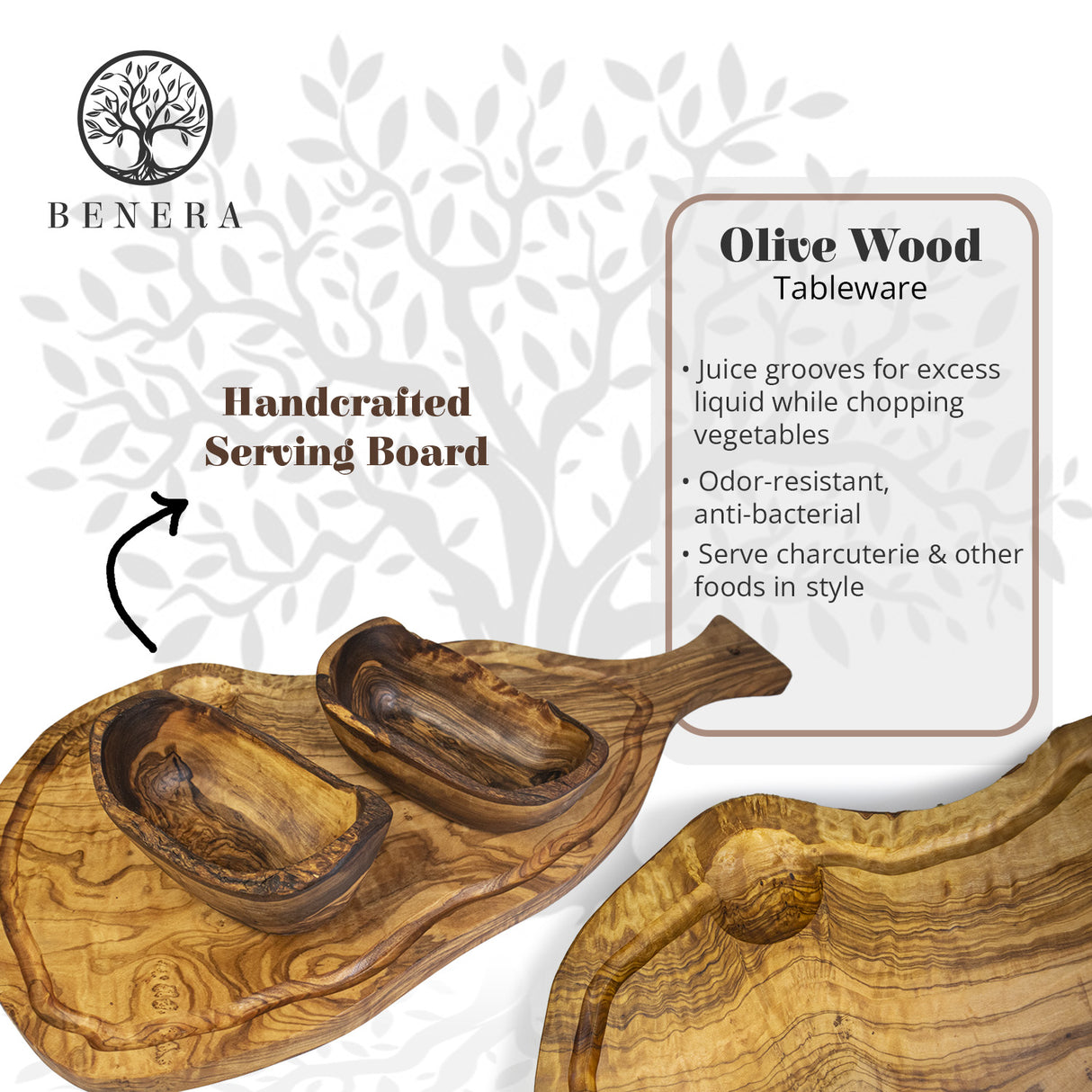 Rustic Olive Wood Cutting Board with Handle and Juice Groove - 18 x 10 Inch