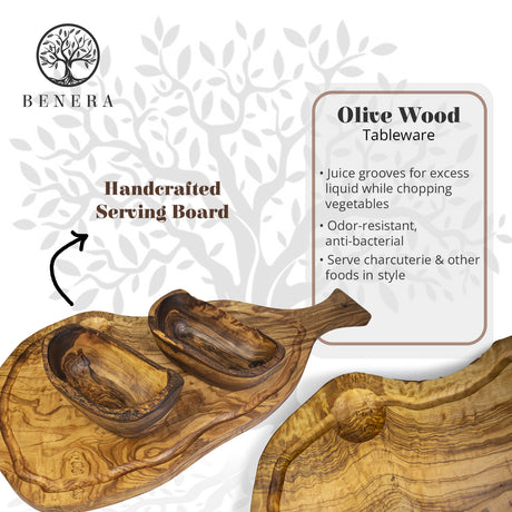 Rustic Olive Wood Cutting Board with Handle and Juice Groove - 18 x 10 Inch